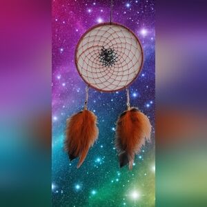 Handmade Dreamcatcher with Orange & Black AUTHENTIC Feathers & GLASS BEADS